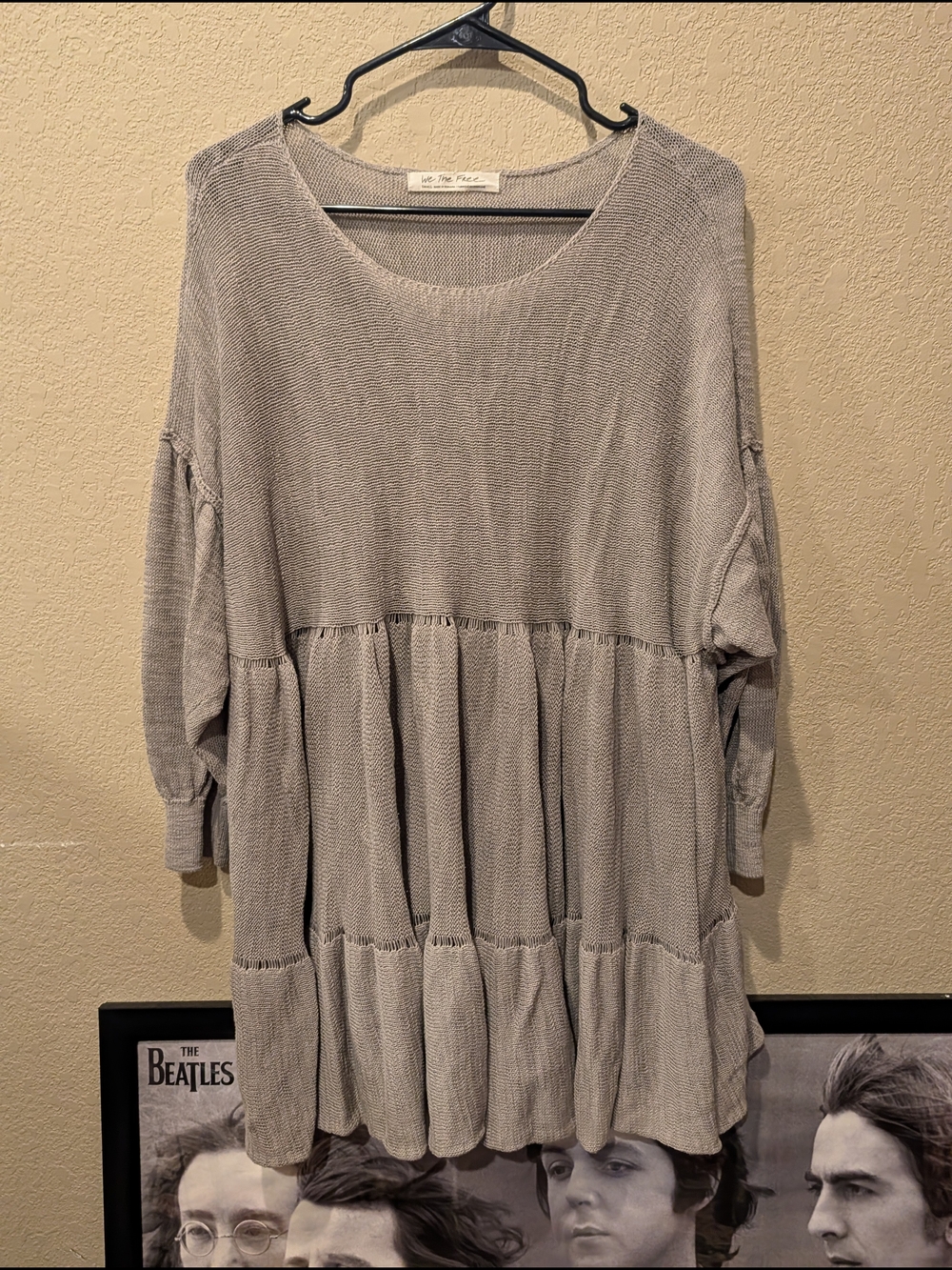 Free People Very Oversized Light Gray Tiered Knit Dress Unique Bouncy
